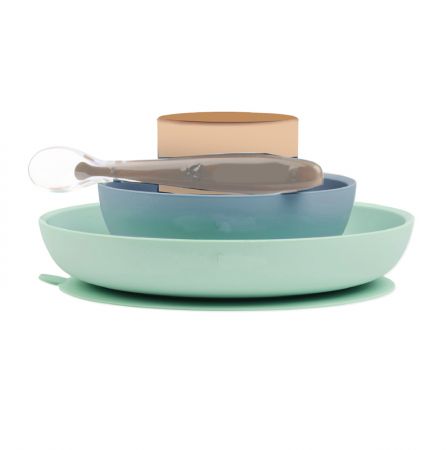 NATTOU - Doukidou Set jídelní silikonový 4 ks mint-coral bez BPA