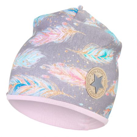 Little Angel Čepice podšitá Outlast® - šedá peříčka/růžová baby Velikost: 5 | 49-53 cm
