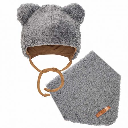 Zimní kojenecká čepička s šátkem na krk New Baby Teddy bear šedá 86 (12-18m)