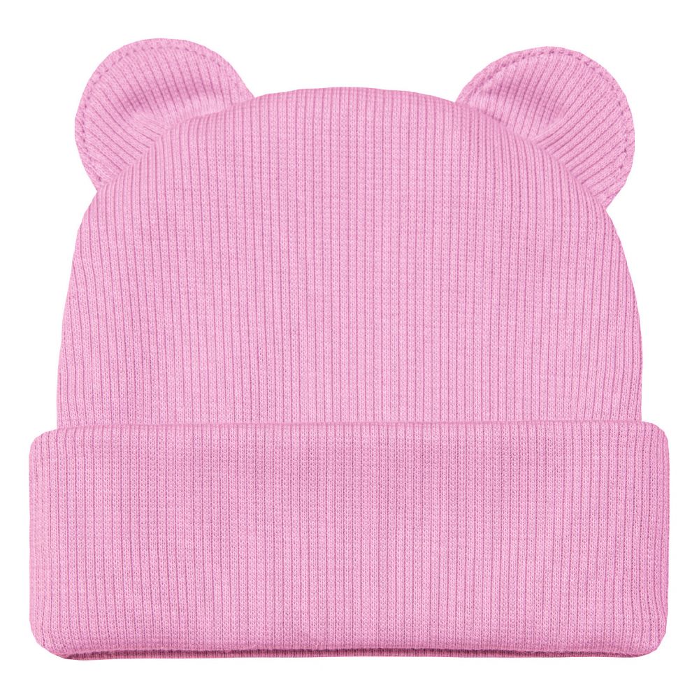 ESITO Zimní žebrovaná čepice s oušky Color - růžová / 34