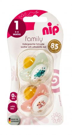 NIP FAMILY šidítko kaučuk, 0-6m, 2ks, holka (elephant/fox)