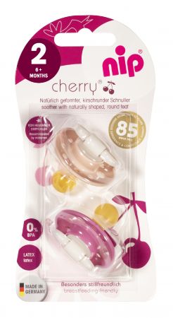 NIP CHERRY šidítko kaučuk,6m+,2ks,red/pink