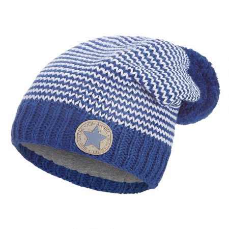 Little Angel Čepice pletená cikcak s bambulí Outlast ® - modrá Velikost: 5 | 49-53 cm