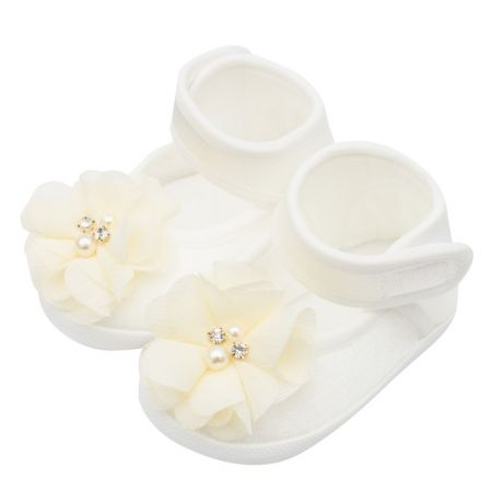 Kojenecké capáčky New Baby saténové smetanové 12-18 m flower 12-18 m