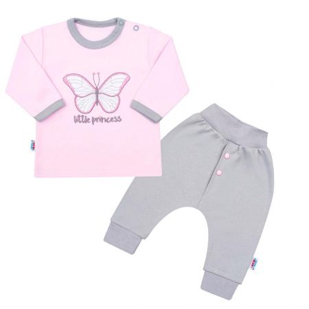 2-dílná kojenecká bavlněná soupravička New Baby Little Princess růžovo-šedá 80 (9-12m)