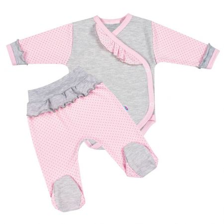 2-dílná kojenecká souprava New Baby Puntík II šedo-růžová 56 (0-3m)