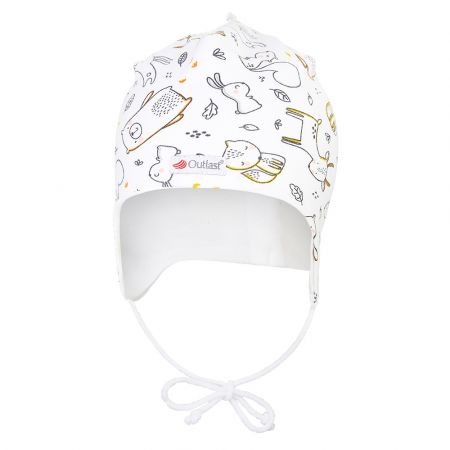 Little Angel Čepice podšitá zavazovací BIO Outlast® - bílá zvířátka/bílá Velikost: 2 | 39-41 cm