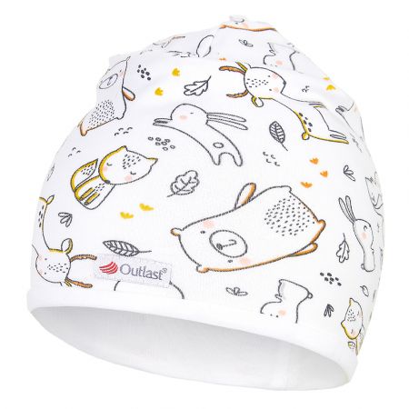 Little Angel Čepice podšitá BIO Outlast® - bílá zvířátka/bílá Velikost: 2 | 39-41 cm