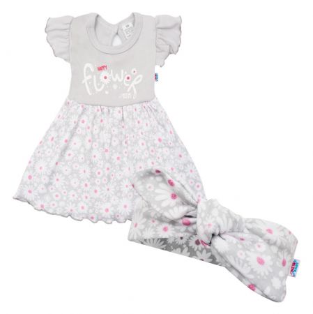 Kojenecké letní bavlněné šatičky s čelenkou New Baby Happy Flower šedé 62 (3-6m)