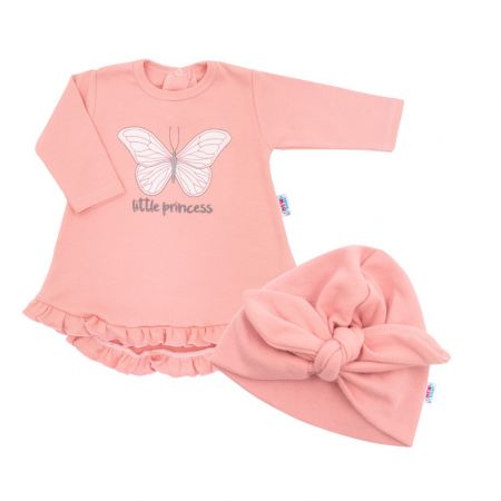 Kojenecké šatičky s čepičkou-turban New Baby Little Princess růžové 86 (12-18m)