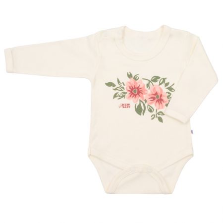 Kojenecké body s dlouhým rukávem New Baby Flowers béžové 80 (9-12m)