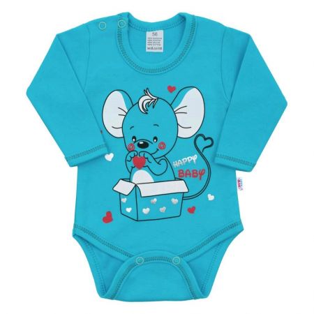 Kojenecké body s dlouhým rukávem New Baby Mouse tyrkysové 74 (6-9m)