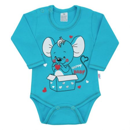 Kojenecké body s dlouhým rukávem New Baby Mouse tyrkysové 62 (3-6m)