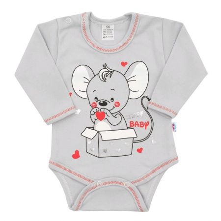 Kojenecké body s dlouhým rukávem New Baby Mouse šedé 62 (3-6m)