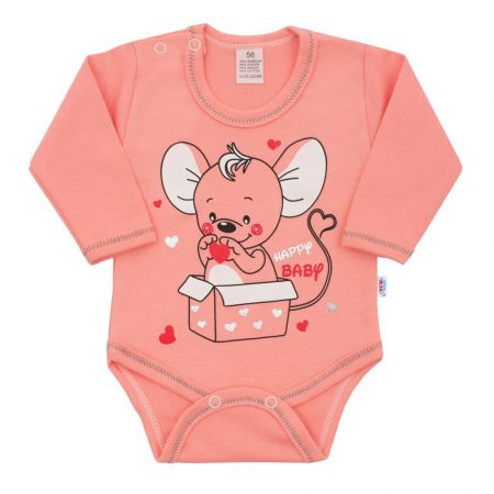 Kojenecké body s dlouhým rukávem New Baby Mouse lososové 56 (0-3m)
