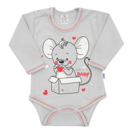 Kojenecké body s dlouhým rukávem New Baby Mouse šedé 56 (0-3m)