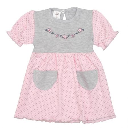 Kojenecké šatičky s krátkým rukávem New Baby Summer dress růžovo-šedé 68 (4-6m)