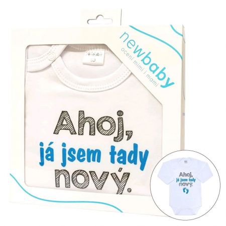 Body s potiskem New Baby Ahoj, já jsem tady nový - dárkové balení 56 (0-3m)