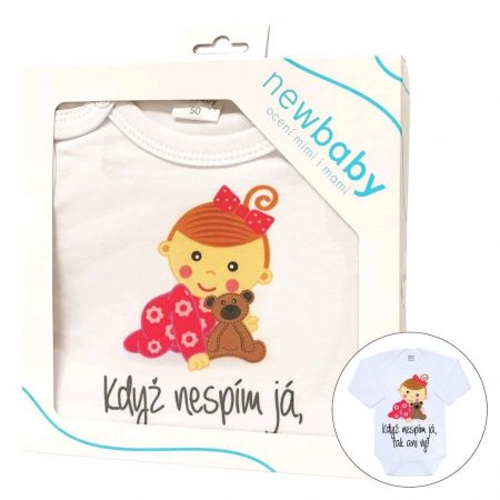 Body s potiskem New Baby Když nespím já, tak ani vy - dárkové balení 86 (12-18m)
