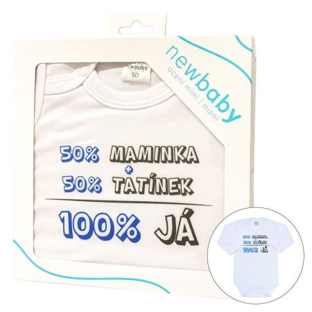 Body s potiskem New Baby 50% MAMINKA + 50% TATÍNEK - 100% JÁ modré - dárkové balení 50