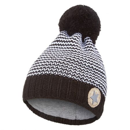 Little Angel Čepice pletená cikcak s bambulí Outlast ® - černá bambule Velikost: 5 | 49-53 cm