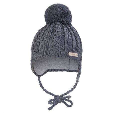 Little Angel Čepice pletená zavazovací copánky Outlast ® - tm.šedá Velikost: 3 | 42-44 cm
