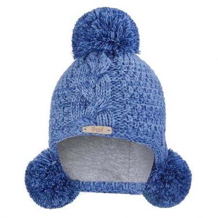 Little Angel Čepice pletená 3 bambule Outlast ® - denim melír Velikost: 4 | 45-48 cm