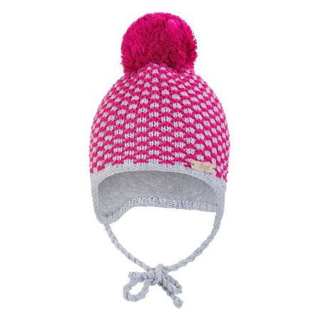 Little Angel Čepice pletená zavazovací kostička s bambulí Outlast ® - růžová Velikost: 3 | 42-44 cm