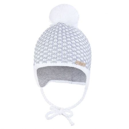 Little Angel Čepice pletená zavazovací kostička s bambulí Outlast ® - bílá Velikost: 3 | 42-44 cm