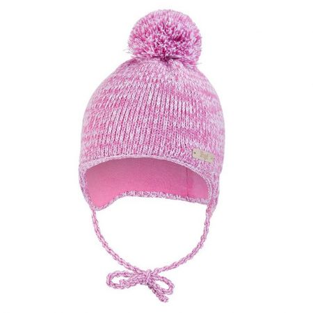 Little Angel Čepice pletená zavazovací LA s bambulí Outlast ® - růžová melír Velikost: 1 | 36-38 cm