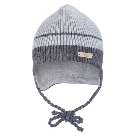 Little Angel Čepice pletená zavazovací LA Outlast ® - sv.šedá pruh Velikost: 3 | 42-44 cm