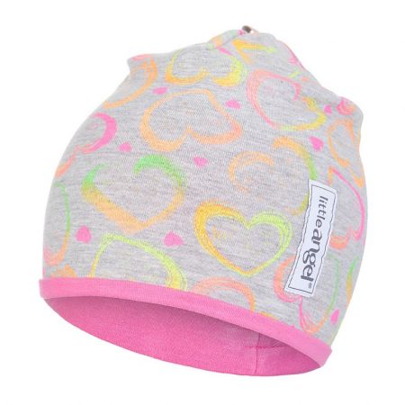 Little Angel Čepice podšitá Outlast® - šedý melír neon srdce/tm.růžová Velikost: 2 | 39-41 cm