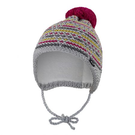Little Angel Čepice pletená zavazovací čárky Outlast ® - šedorůžovožlutá Velikost: 3 | 42-44 cm
