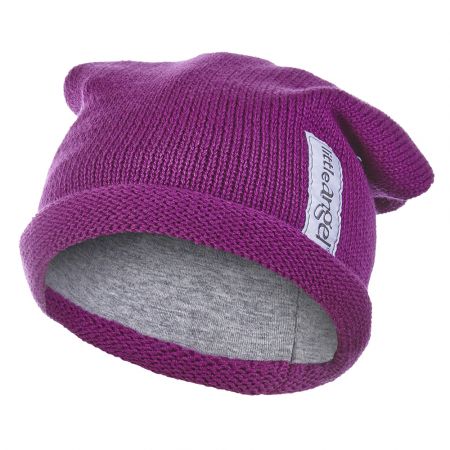Little Angel Čepice pletená spadlá tenká Outlast ® - fialová Velikost: 3 | 42-44 cm