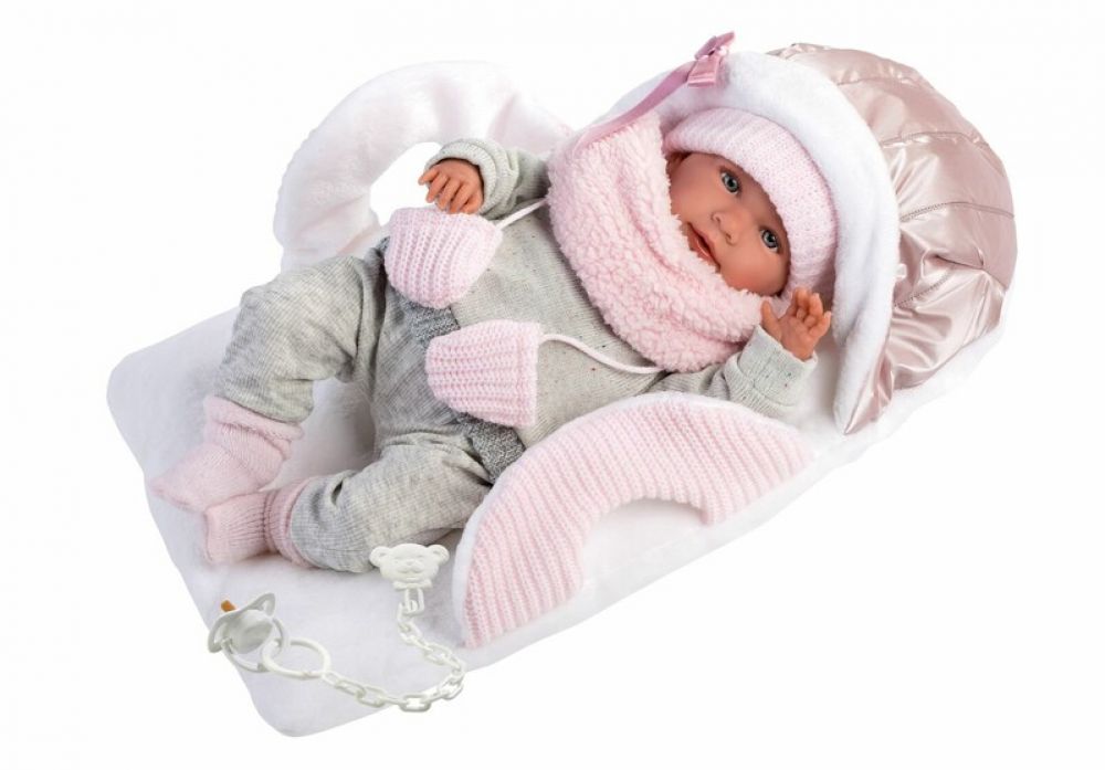 LLORENS - 74004 NEW BORN - realistická panenka miminko se zvukem a měkkým látkovým tělem 42cm