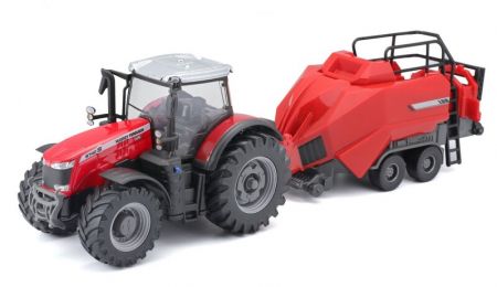 BBURAGO - 10 cm Massey Ferguson 8740S + Baler Lifter Rood