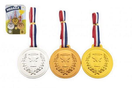 Teddies Medaile se šňůrkou set 3 ks na kartě