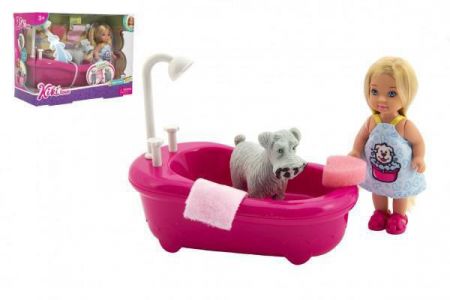 Teddies Panenka kloubová Kiki Anlily 12 cm s mazlíčkem s vanou v koupelně