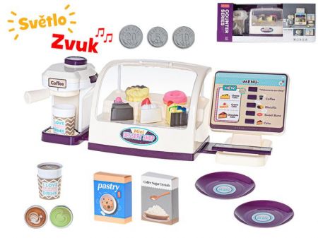 Cukrářský set 45 cm s pokladnou, kávovarem a doplňky 25 ks