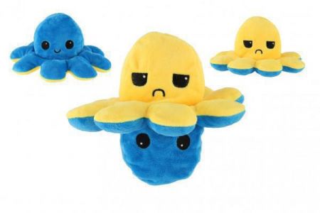 Teddies Chobotnice oboustranná plyšová měnící obličej 18 cm Žluto-modrá