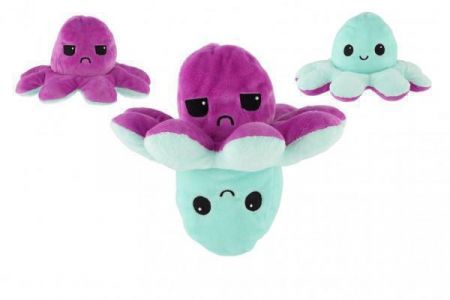 Teddies Chobotnice oboustranná plyšová měnící obličej 18 cm Tyrkysovo-fialová