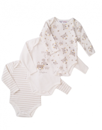 Pidilidi Body kojenecké dlouhý rukáv 3pack, Minoti, Little 1, béžová Vel. 74/80