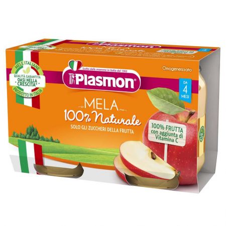 PLASMON Příkrm ovocný jablko 2x104 g, 4 m+