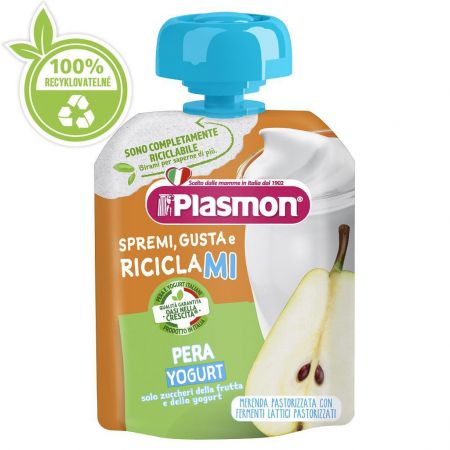 PLASMON Kapsička bezlepková ovocno-jogurtová 80 g, 6 m+ hruška