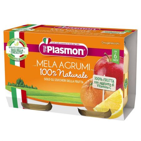 PLASMON Příkrm ovocný jablko a citrusy 2x104 g, 6 m+